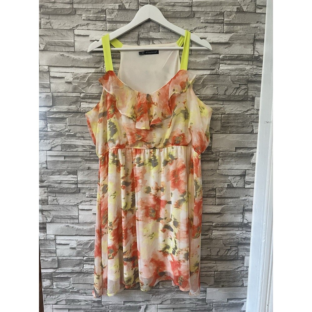 MAURICES Sleeveless Ruffle Red & Yellow Floral Dress w/ Belt Women's 1 Plus Size